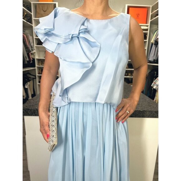 NWT Badgley Mischka Georgette Blue Silk Formal Gown $795 - Picture 3 of 9